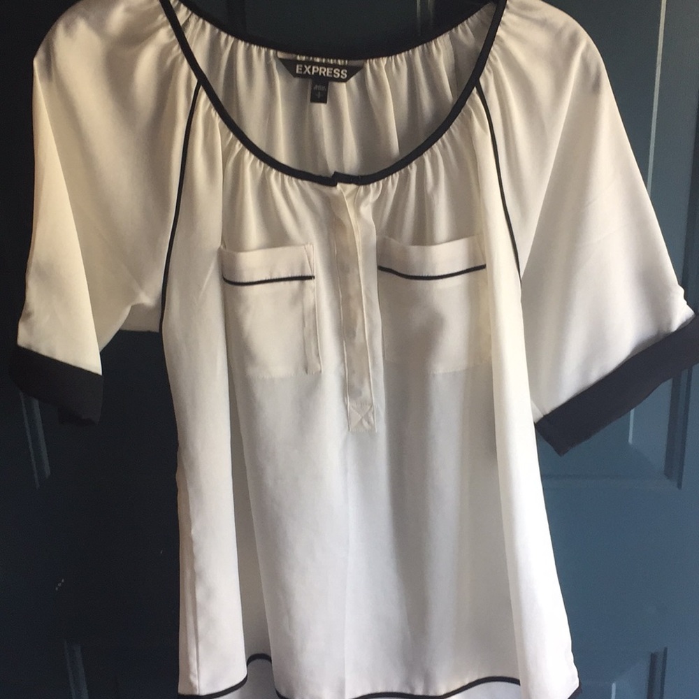 Cream/Ivory Short Sleeve Blouse - Express